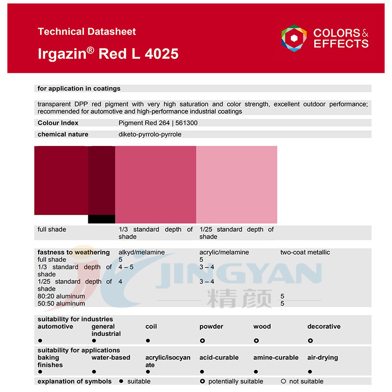 巴斯夫L4025寶紅有機顏料涂料用TDS數(shù)據(jù)表