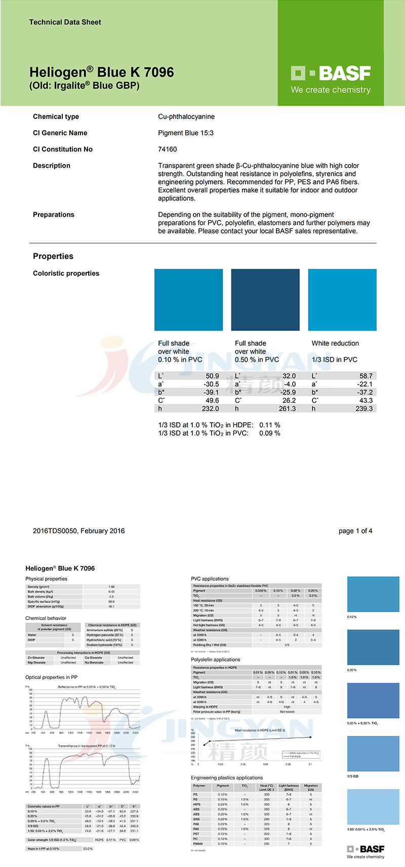 巴斯夫K7096/GBP酞菁藍(lán)顏料TDS報告