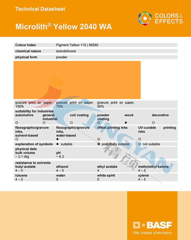 巴斯夫納米顏料2040WA數(shù)據(jù)表