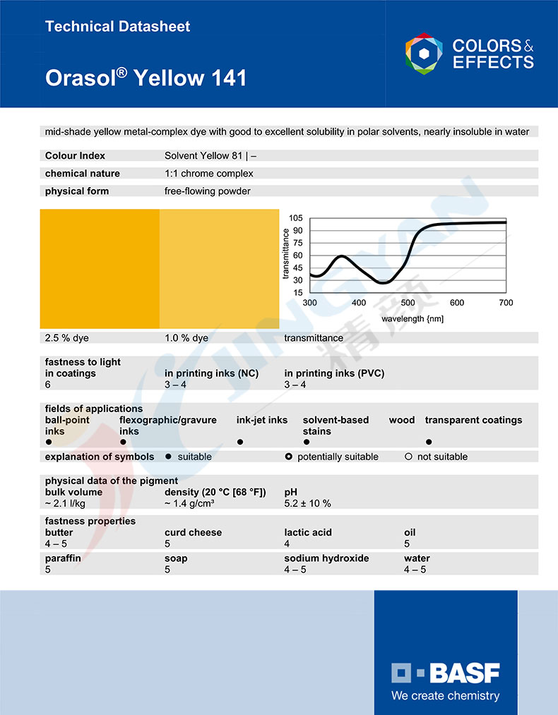 巴斯夫奧麗素染料141黃TDS技術說明書