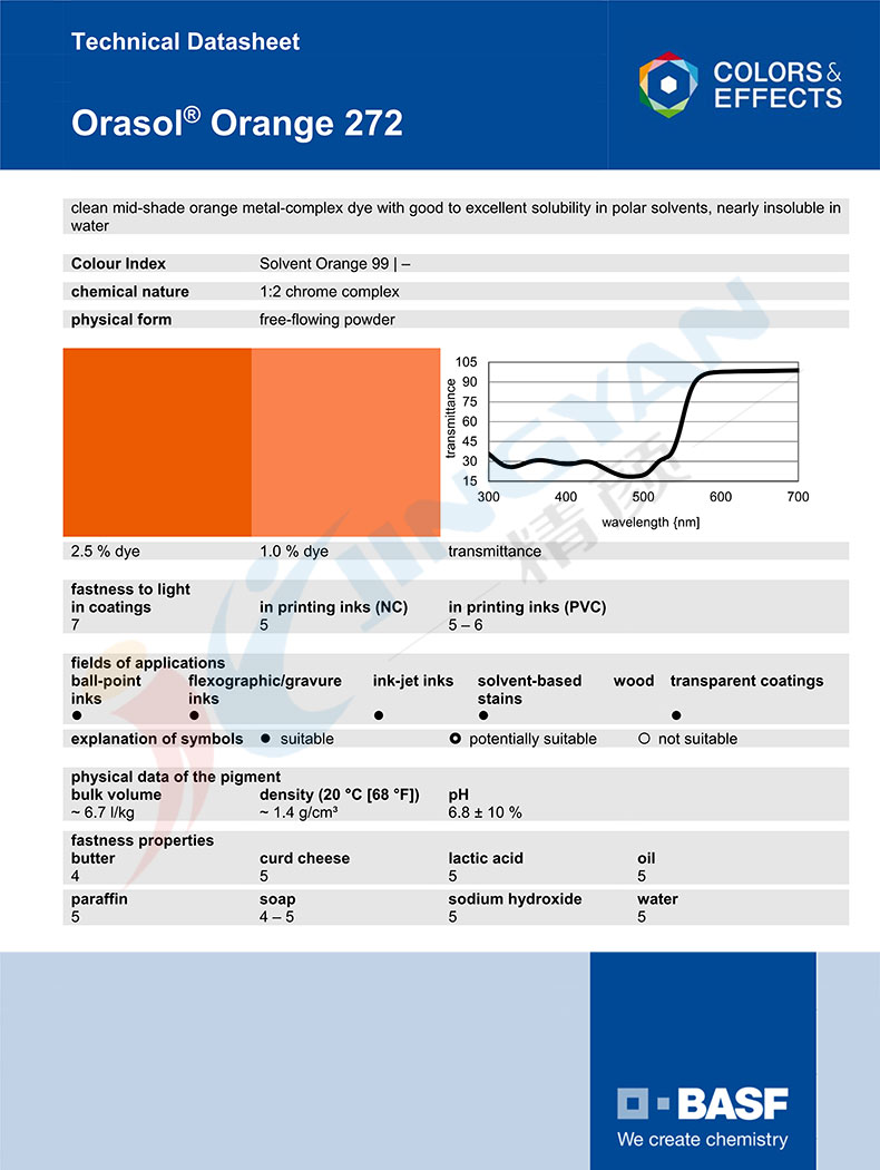 巴斯夫272橙金屬絡合染料TDS技術數據表