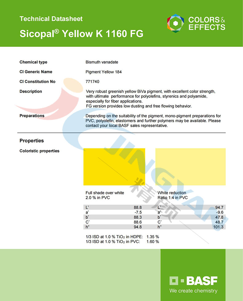 巴斯夫K1160FG釩酸鉍黃TDS技術(shù)說明書