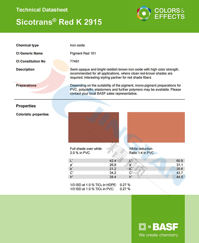 巴斯夫K2915氧化鐵紅技術(shù)數(shù)據(jù)表