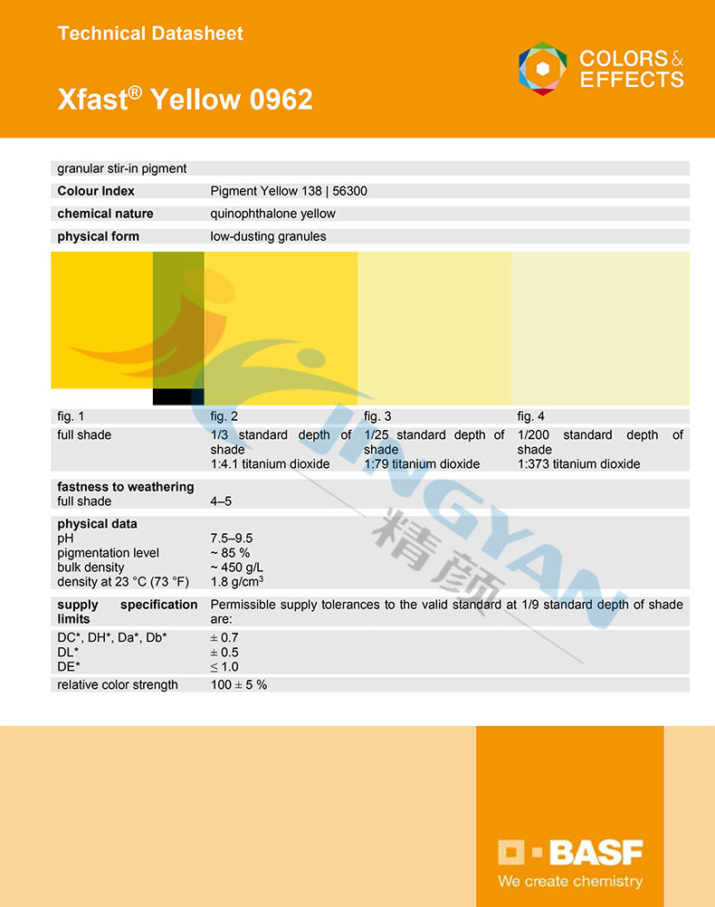 巴斯夫0962固態(tài)色漿TDS技術數據報告